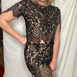 Express black lace matching skirt and shirt black